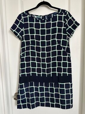 GAP Fence Link Allover Print Lightweight Navy Blue & Mint Green Dress.